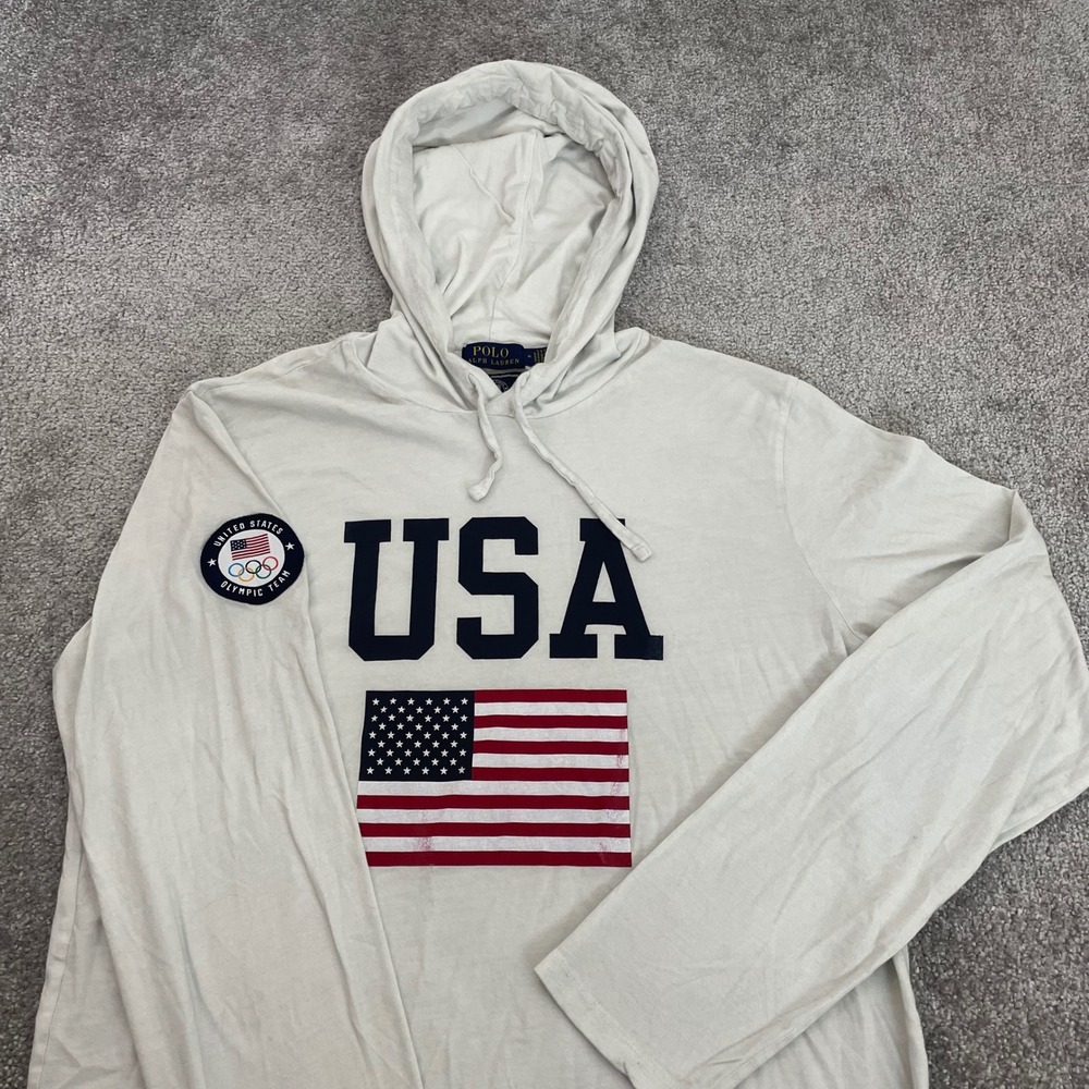 Polo Ralph Lauren Hoodie Mens Medium USA 2020 Team USA Olympic White